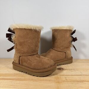 UGG Bailey Bow II Boot Youth 7 Chestnut Brown Double Ribbon Slipper 1017394T